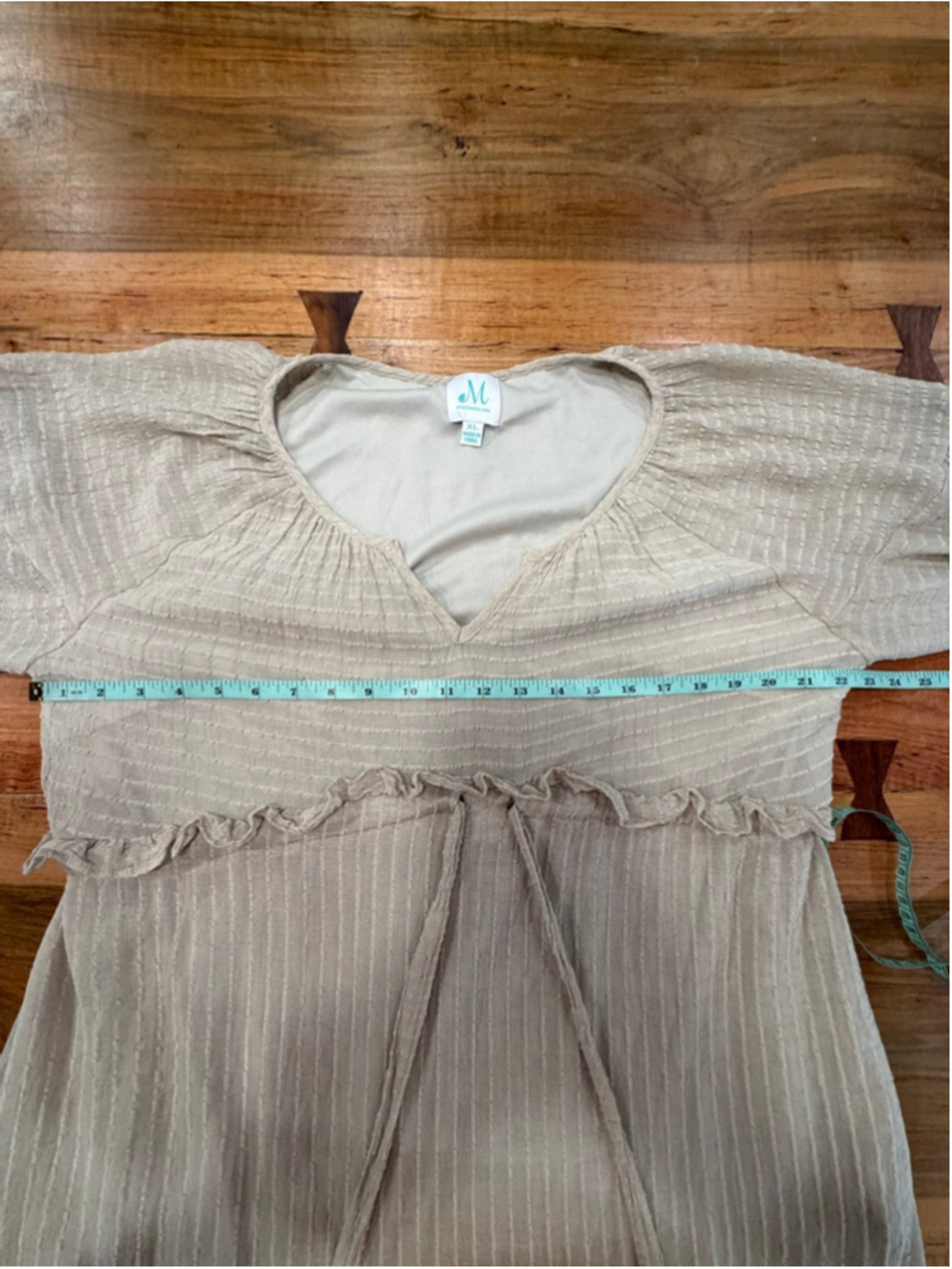 The Mint boho Neutral Textured Gauze Bishop Sleeve Tiered Ruffle Cottagecor - Picture 10 of 14